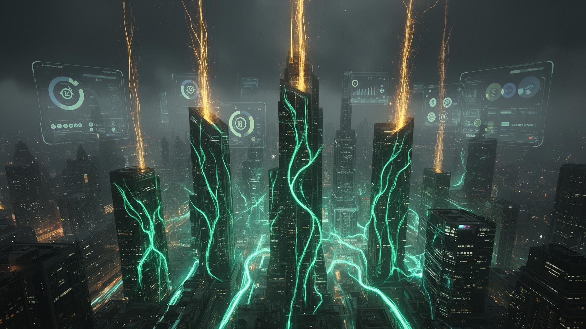 Futuristic city powering online through successful transactions